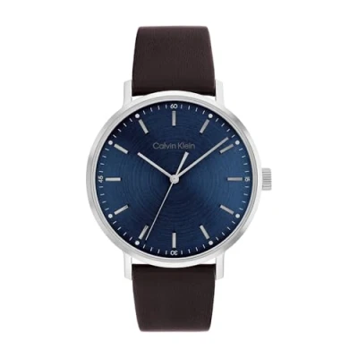 Image of Calvin Klein Analogue Quartz Watch for Men with Dark Brown Leather Strap 25200052