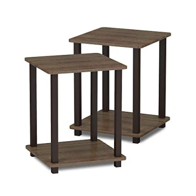 Image of Furinno Simplistic 2 Pack End Table, Side Nightstand, Walnut/Brown, 39.6 x cm (2 Pack)