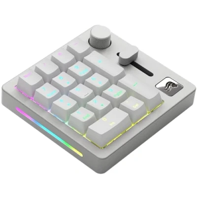 Image of Glorious Gaming GMMK Macro Numpad Wired or Bluetooth Wireless, Premium Aluminium, Customisable, Programmable Slider &amp; Rotary Knob, RGB, Linear Switches, 18x ABS Doubleshot Keycaps White Ice