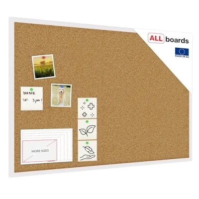 Image of ALLboards Cork Board with Wooden Natural White Frame 90x60cm, Corkboard Bulletin Notice