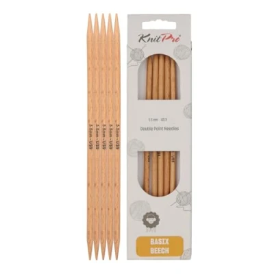 Image of KnitPro 20 cm x 5.5 mm Basix Double Pointed Needles, Birch, Braun