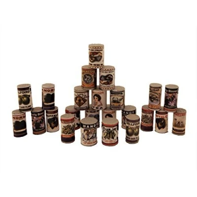 Image of Melody Jane Dolls House 24 Old Fashioned Round Grocery Tin Cans Shop Accessory