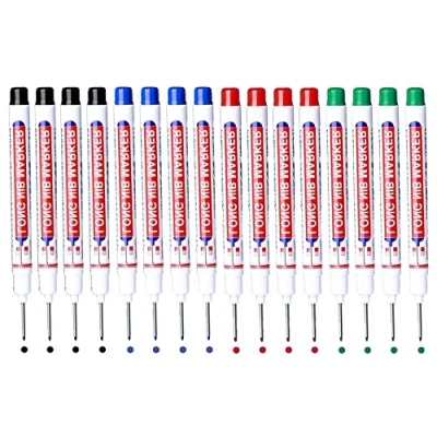 Image of BetterJonny 16Pcs Deep Hole Marker Pens, 20mm Long Head Carpenters Pen,Hole Tool for Architect Carpenter Permanent Marking of Hard to Reach Areas 4 Color(Black Blue Red Green)