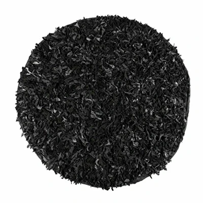 Image of HOMESCAPES Dallas Black 150cm Round Modern Designer Real Leather Cuts Shaggy Rug