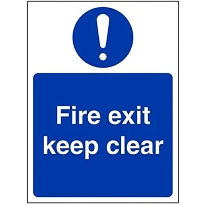 Image of V Safety Fire Exit Keep Clear Sign Portrait 150mm x 200mm Self Adhesive Vinyl
