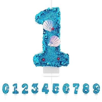 Image of Number 1 Candle,Blue Mermaid Birthday Candles for Girl,Cake Topper Decoration Girls Party