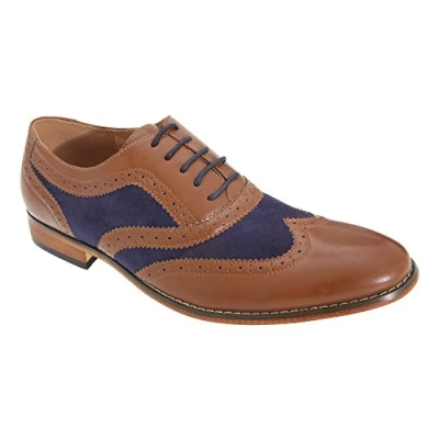 Image of Goor Mens 5 Eye Brogue Oxford Shoes (7 UK) (Tan/Navy)