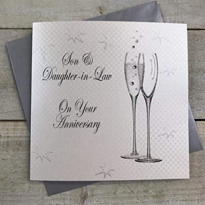 Image of White Cotton Cards Anniversary Handmade Card for Son and Daughter in Law with Champagne Glasses, BD196, Canvas