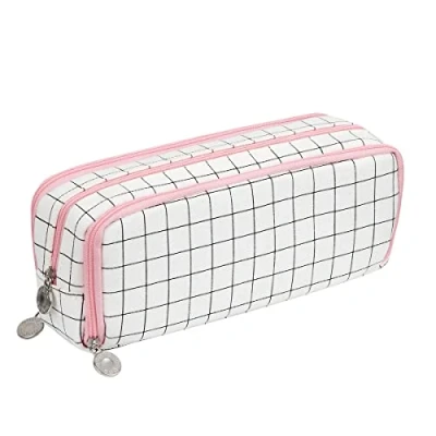 Image of Chelory Big Capacity Pencil Case Large Pen Bag Pouch 3 Compartment High Storage Cases for Girls Boys School Office Organizer Makeup Men Women Adults Gifts (Plaid White)