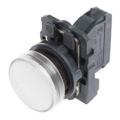 Image of Schneider Electric Harmony XB5 Pilot Indicator Light, Plastic, Plain Lens, Integral LED, Industrial Control, 22mm Mount, 230…240V AC, XB5AVM1, White