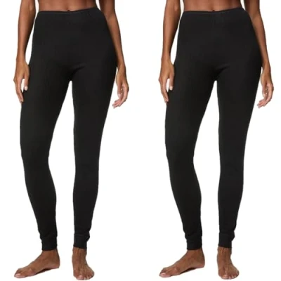 Image of EX M&amp;S Womens 2 Pack Thermal Pointelle Leggings Winter Warm Innerwear Ladies Bottoms (UK, Numeric, 26, Regular, Black)