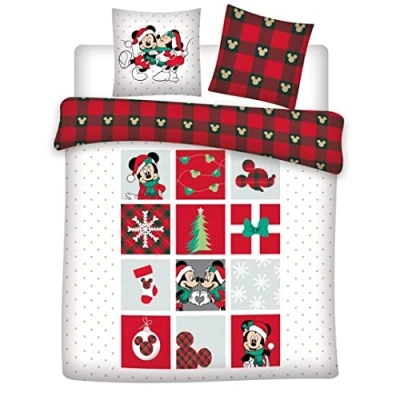 Image of Mickey and Minnie Mouse Double Bed Linen Set, 100% Cotton, Duvet Cover 200 x cm + 2 Pillowcases 65
