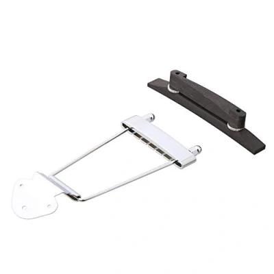 Image of LYWS Ebony Bridge &amp; 6 String Metal Trapeze Tailpiece for Archtop Jazz Guitar (Chrome)