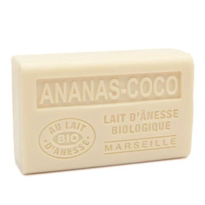 Image of Label Provence Savon de Marseille French Soap Made With Fresh Organic Donkey Milk Pineapple Coconut Fragrance 125 Gram Bar
