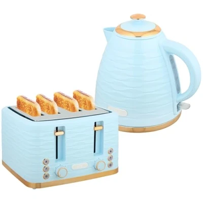 Image of Kettle and Toaster Sets 1.7L &amp; 4 Slice w/ Browning Control Light Blue Homcom