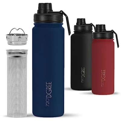 Image of 720DGREE Vaccum Insulated Water Bottle + Infuser “noLimit“ 710ml Leakproof, BPA Free, Thermo Stainless Steel Flask Carbonated Drinks, Sports, School, Travel, Hiking, Outdoor +Sports Cap