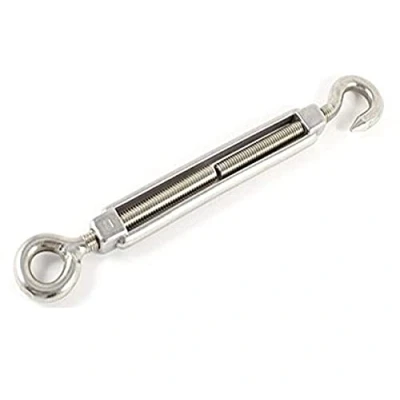 Image of Merriway BH04999 Turnbuckle Strainer Hook to Eye Wire Rope Tensioner, M6 (1/4 inch) A2 316 Marine Grade Stainless Steel