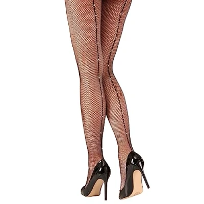 Image of Sancto International Womens Flapper 1920s Rhinestone Black Fishnet Tights
