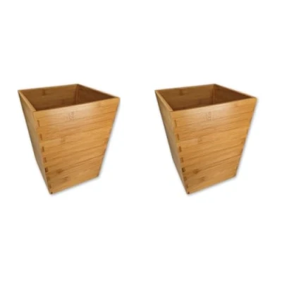 Image of OSCO Square Bamboo Waste Bin 2 Pack Height 28 cm Width 22 Trash Can, Paper Basket, Recycling Container for Office, Home, Bathroom
