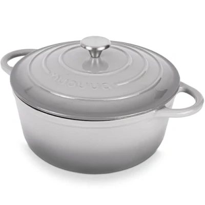 Image of Cast Iron Dutch Oven with Lid Non Stick Ovenproof Enamelled Casserole Pot, Safe up to 500 F Sturdy Cookware Grey, 6.4 Quart, 28cm by Nuovva