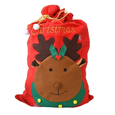 Image of Large Christmas Santa Sack 100cm x 60cm Bags Present Sacks Drawstring Gift Red Felt Elk