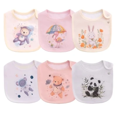 Image of Maiwamita 6 Pack Waterproof Cotton Baby Bibs for Girls Boys Drooling Eating with Snaps (multi3)