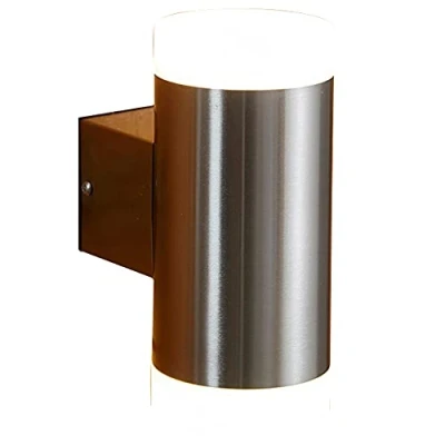 Image of Biard Up Down Outdoor Wall Light Silver Stainless Steel Modern Double Lamp with Integrated LED IP44 Rated Waterproof Easy Install Security Ideal for Garden, Garage, Porch &amp; Front Door
