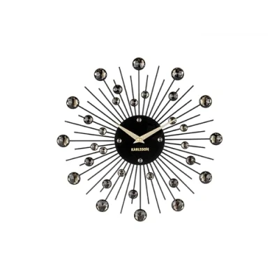 Image of Karlsson &#039;Sunburst&#039; Wall Clock, Black &amp; Gold, 30cm