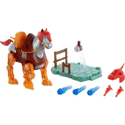 Image of Masters of the Universe Origins Stridor Figure With Robot Horse, Launcher &amp; 3 Plasma Blasts Includes Display Stand 7&quot; Tall Gift for Kids 6+