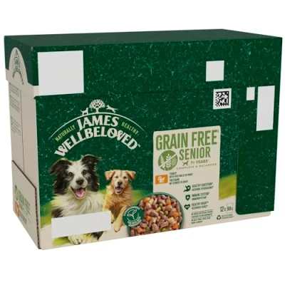 Image of James Wellbeloved Grain Free Senior Dog Food with Turkey in Gravy Pouch 12 x 90 g