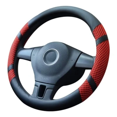 Image of Lifetooler Steering Wheel Covers Ice Silk Microfiber Leather Universal 38cm(15&quot;) Breathable Anti Skid Cover Car Interior Accessories for Auto Van Truck SUV (2 red)