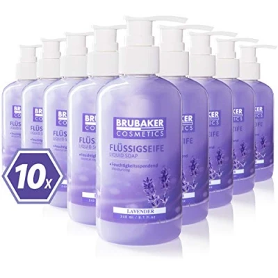 Image of BRUBAKER Cosmetics 10 Pack Liquid Hand Wash Lavender x 8.1 Fl. Oz. in a Practical Dispenser Cleans Gently and Moisturizes for Hygienically Clean Hands