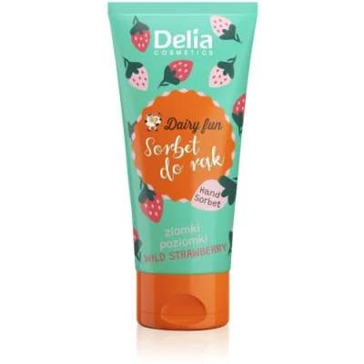 Image of Delia Cosmetics Dairy Fun Sorbet for Hands Wild Strawberry Moisturizes, Nourishes, Firms, Regenerates Intense Fragrance Smooth Skin Natural Extracts Hand Cream 50g