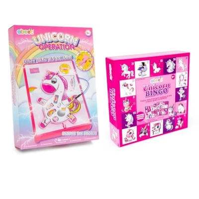 Image of abeec Unicorn Game Bundle Includes Operation and Bingo Fun Board Games for Kids Adults Perfect Gifts Girls Aged 5+