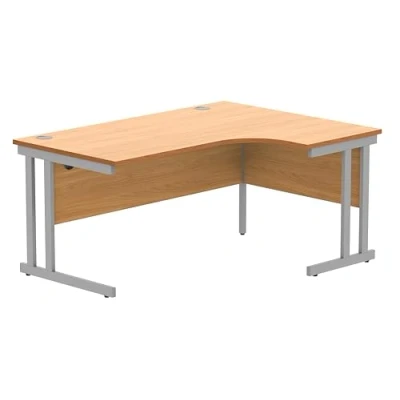 Image of Office Hippo Essentials Right Corner Desks, Home Writing Computer Desk For Work Place Or Home, Radial With Cable Port Management, Silver Frame, Norwegian Beech, 160 x120cm