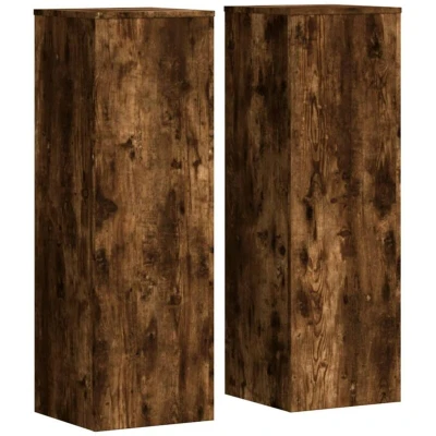 Image of vidaXL Plant Stands 2 pcs Smoked Oak 33x33x100 cm Engineered Wood