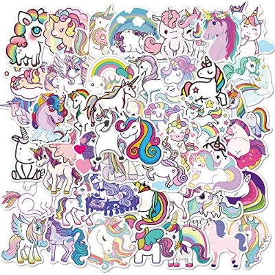 Image of 50 Unicorn Stickers, Cute Cartoon Waterproof Water Bottle Stickers,Trendy Aesthetic Vinyl Decal for Laptop Car Scrapbook Phone Skateboard Computer Wall Window, Kids Girls Boys Gifts