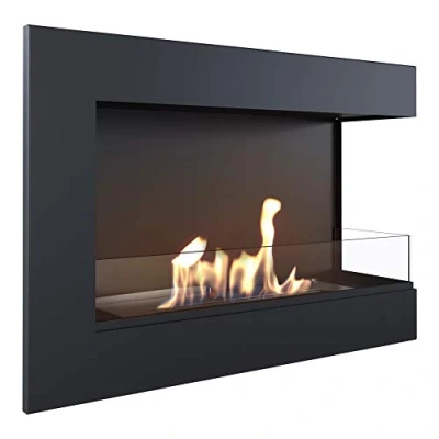 Image of KRATKI Delta Corner Fireplace Bio 700 x 280 mm Wall with Glazing 4 Ideal for Open and Modern Interiors TÜV Rheinland Tested to Right