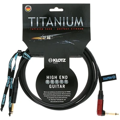 Image of Klotz TIR0600PSP Titanium Guitar Cable with SilentPLUG, ¼ Inch Straight to Right Angle, 20ft, 20 ft