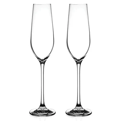 Image of DIAMANTE Champagne Flutes Crystal Prosecco Glasses Pair ‘Auris’ Collection Undecorated Set of 2