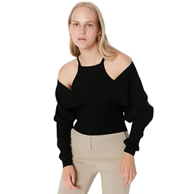 Image of Trendyol Women Slim fit Basic Crew Neck Knitwear Sweater Schwarz