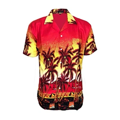 Image of CZ Mens Hawaiian Shirt Stag Do Night Party Fancy Dress Holiday Palm Printed M 3XL (Hawaiian Red, 2XL)