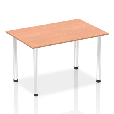 Image of Impulse 1400mm Straight Table Beech Top Chrome Post Leg