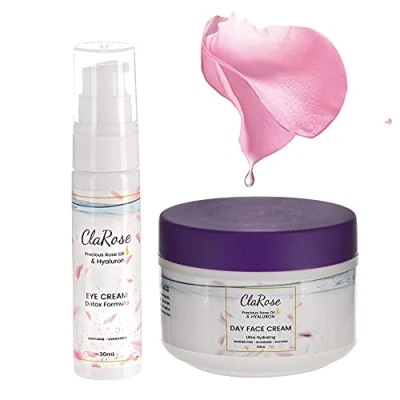 Image of ClaRose Hyaluronic acid Anti Ageing Face Kit Cream 50ml and Eye 30ml with Organic Rose Oil
