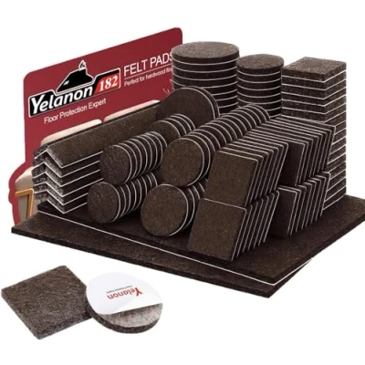 Image of Yelanon Felt Furniture Pads 182 Pcs Self Adhesive, Chair Pads, Anti Scratch Floor Protectors for Feet Legs, Hardwoods Floors, Brown