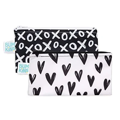 Image of Bumkins SBS2 GG Reusable Snack Bags, Polyester, XOXO &amp; Hearts Sm