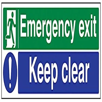 Image of V Safety Emergency Exit/Keep Clear Sign 450mm x 150mm Self Adhesive Vinyl