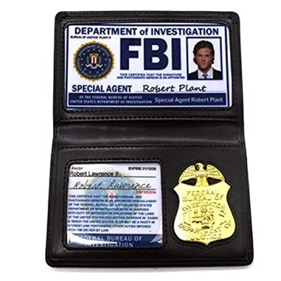 Image of Novelty FBI Badge Roleplay Props Card Holder Leather Wallet Police Special Undercover Agent ID Halloween Party Accessory Gift