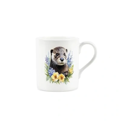 Image of Purely Home Floral Otter Mug Animals &amp; Flowers Nature Gifts Creatures Great Small Wildlife Themed Present Bone China Coffee/Tea Hot Drinks White Cup