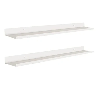 Image of MILUKA Set 2 Floating Shelf White 70 cm Metal Shelves for Picture and Photo Bedroom, Kitchen Storage Bathroom in Home Decor Wall (2. White)